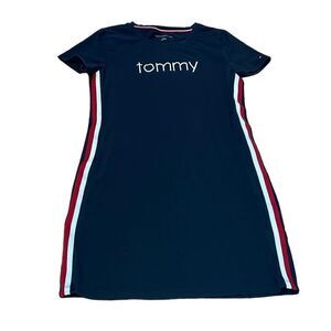 Tommy Hilfiger T-Shirt Dress, Navy with Striped Braid, Small